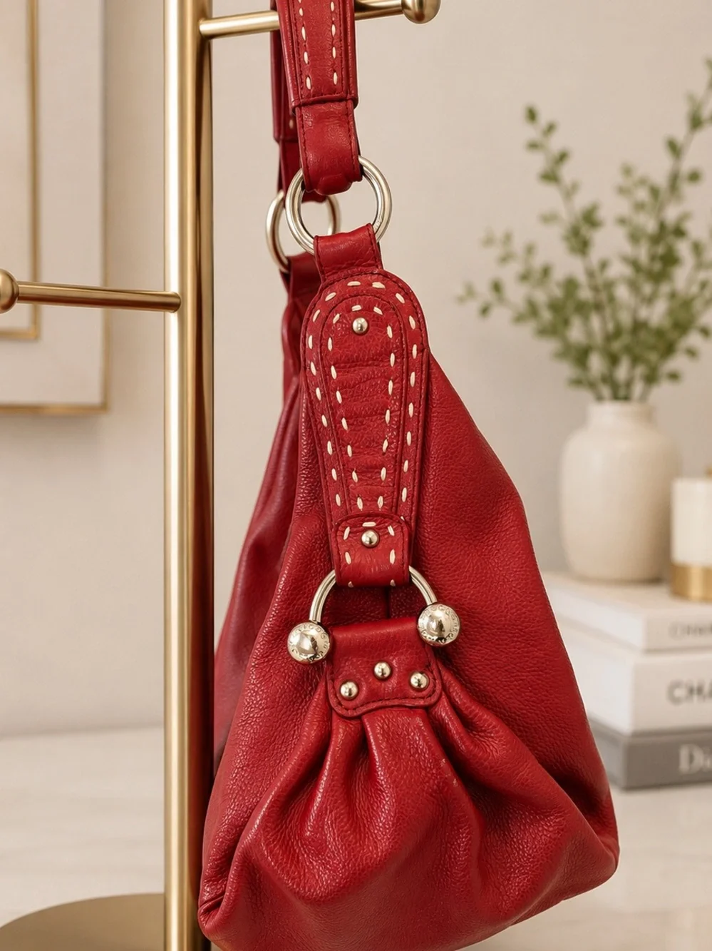 Vintage BCBGMAXAZRIA Red Leather Hobo Shoulder Bag